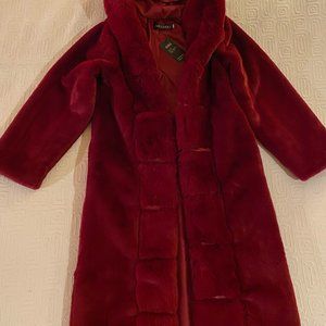 Red faux fur long women's coats size small